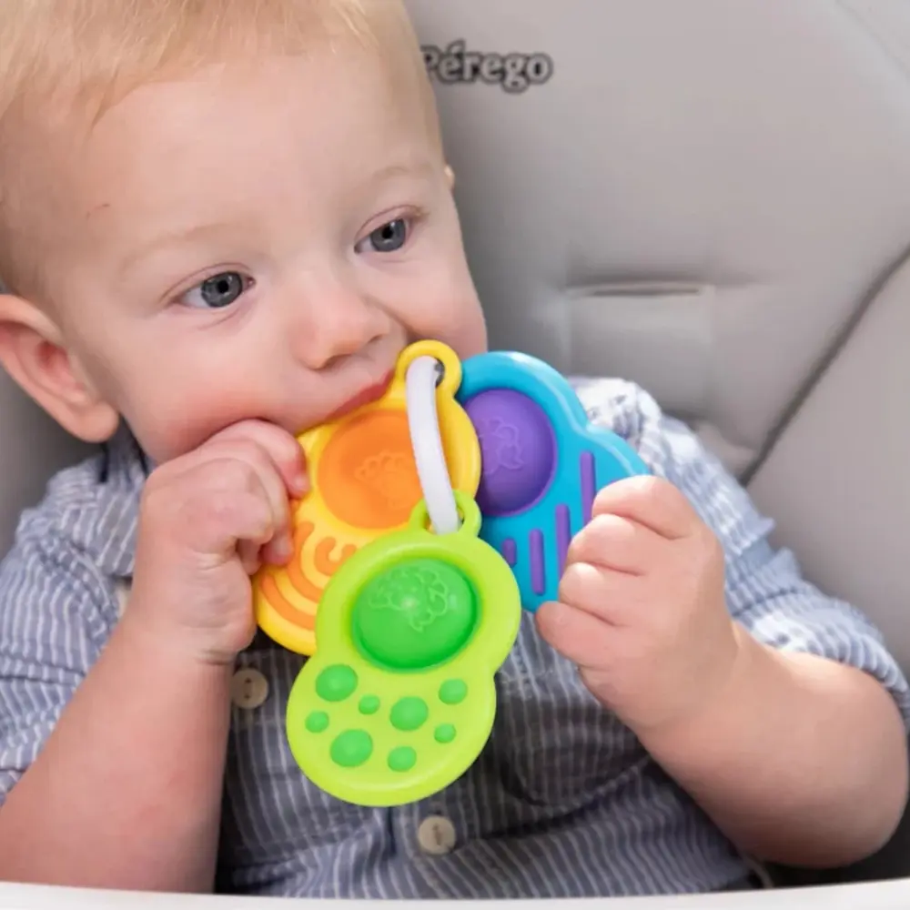 Brelok Sensoryczny Dimpl Clutch Fat Brain Toys | Zestaw 3 Gryzaków Gniotków dla Niemowląt 0+, Silikonowe Bąbelki Pop-It z Fakturami z Silikonu Spożywczego Bez BPA, Przynosi Ulgę Przy Ząbkowaniu, Wspiera Rozwój Sensoryczny w Podróży i Spacerze.