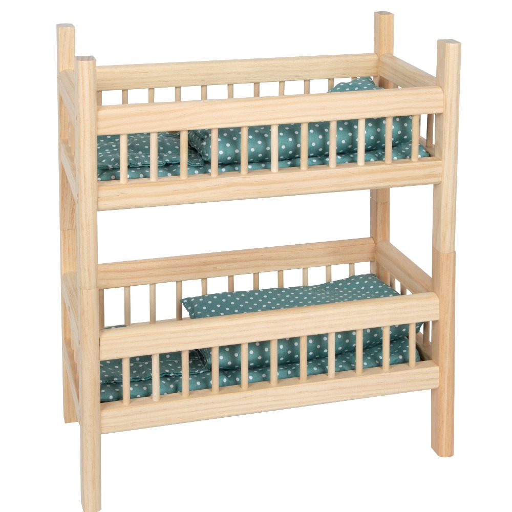 Small Foot Naturalne Łóżeczko Piętrowe dla Lalek 2w1 – Drewniane Łóżeczko z Pościelą dla Dzieci 3+ | Modułowy Mebel dla Lalek do 39 cm, Możliwość Rozdzielenia na Dwa Pojedyncze Łóżka, Rozwija Empatię i Opiekuńczość, Idealny Prezent dla Dziewczynki.