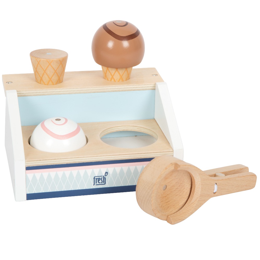 Small Foot Drewniana Lada z Lodami „fresh” dla Dzieci 3+ | Magnetyczny Zestaw Lodziarnia FSC® 100% z Łyżką do Nakładania, Wafelkami i Gałkami, Wspiera Rozwój Społeczny i Małą Motorykę, Kompatybilny ze Sklepem i Kuchnią, Idealny Prezent dla 3-latka.