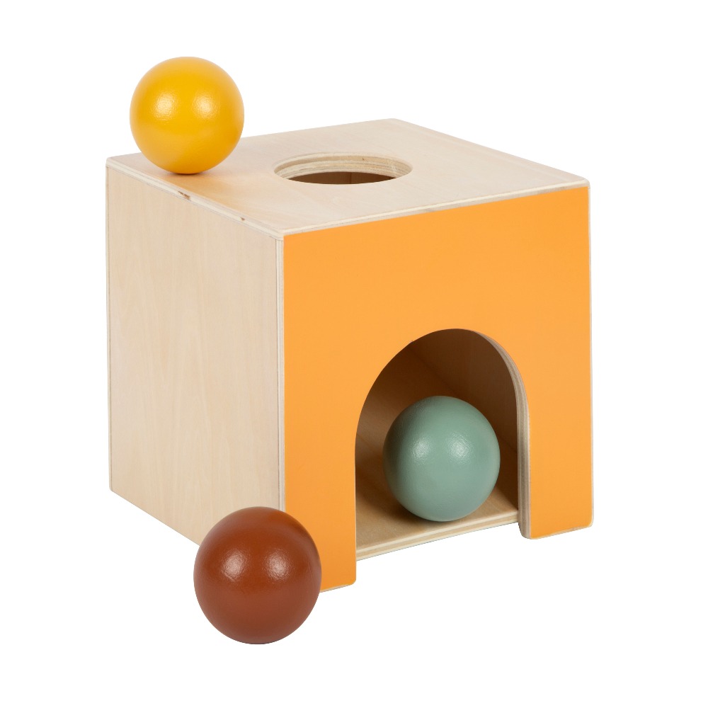 Small Foot Drewniane Pudełko Montessori dla Dzieci 12m+ Edukacyjna Zabawka z Kulkami FSC® 100%, Pomoc Dydaktyczna Ucząca Zrozumienia Znikania Przedmiotów, Wspiera Koordynację Ręka-Oko, Precyzyjny Chwyt i Koncentrację, Idealny Prezent na Roczek