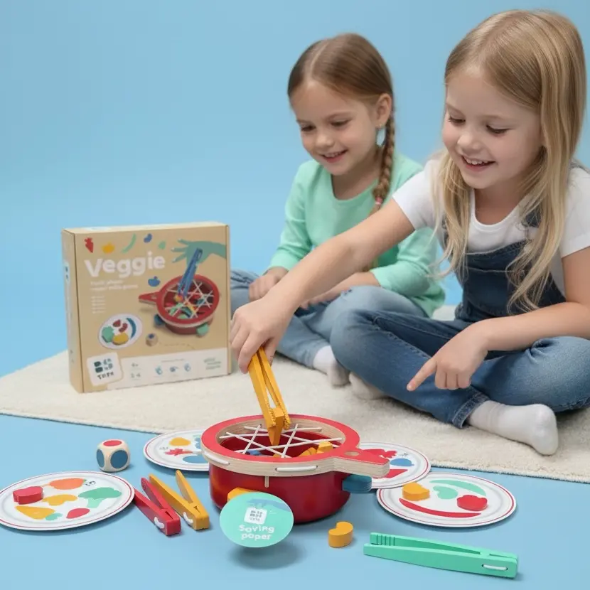 BS Toys Drewniana Gra Zręcznościowa Łowimy Warzywa dla Dzieci 4+ Edukacyjna Gra w Wyławianie ze Szczypcami i Labiryntem, Rozwój Motoryki Małej i Koordynacji Oko-Ręka, Zawiera 40 Drewnianych Warzyw i Garnuszek, Prezent Montessori dla Przedszkolaka