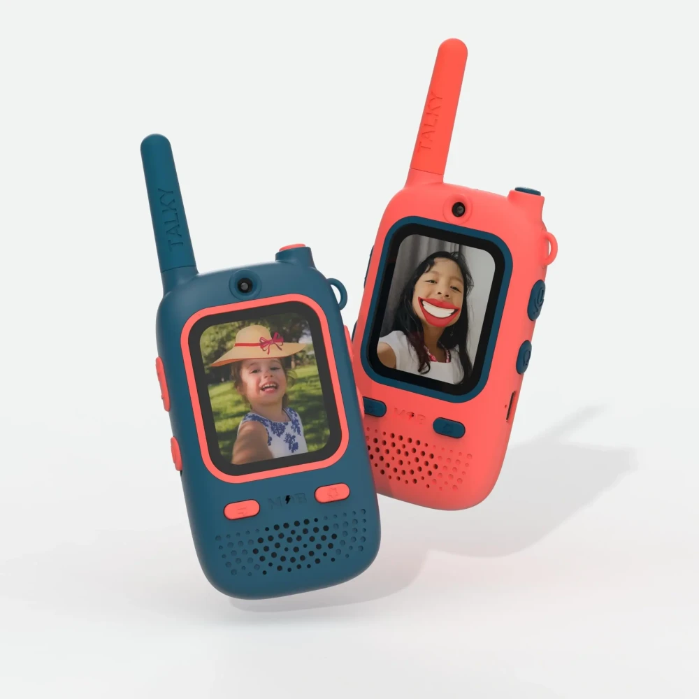 Elektroniczne Walkie-Talkie z Wideo na Żywo MOB Talky Vidéo | Zestaw 2 Krótkofalówek HD dla Dzieci 5+, Interkom z Ekranem i Zmianą Głosu Bez Wi-Fi, Akumulator USB-C i Smycze, Wspiera Kreatywność i Komunikację, Prezent dla Rodzeństwa.
