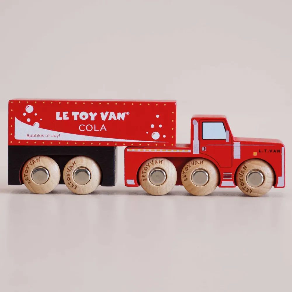Drewniany Samochodzik z Plakatem Le Toy Van Toby | Czerwona Ciężarówka Retro z Drewna Brzozowego FSC, Kolekcjonerski Pojazd Zabawka Montessori bez Plastiku, Wspiera Rozwój Motoryki i Kreatywności, Prezent dla Dziecka.