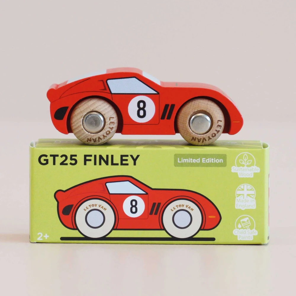 Drewniane Autko Wyścigowe Retro Le Toy Van Finley | Czerwony Bolid Vintage z Drewna Brzozowego FSC, Kolekcjonerski Samochodzik Zabawka Montessori bez Plastiku, Wspiera Rozwój Motoryki i Koordynacji, Prezent dla Dziecka 2+.