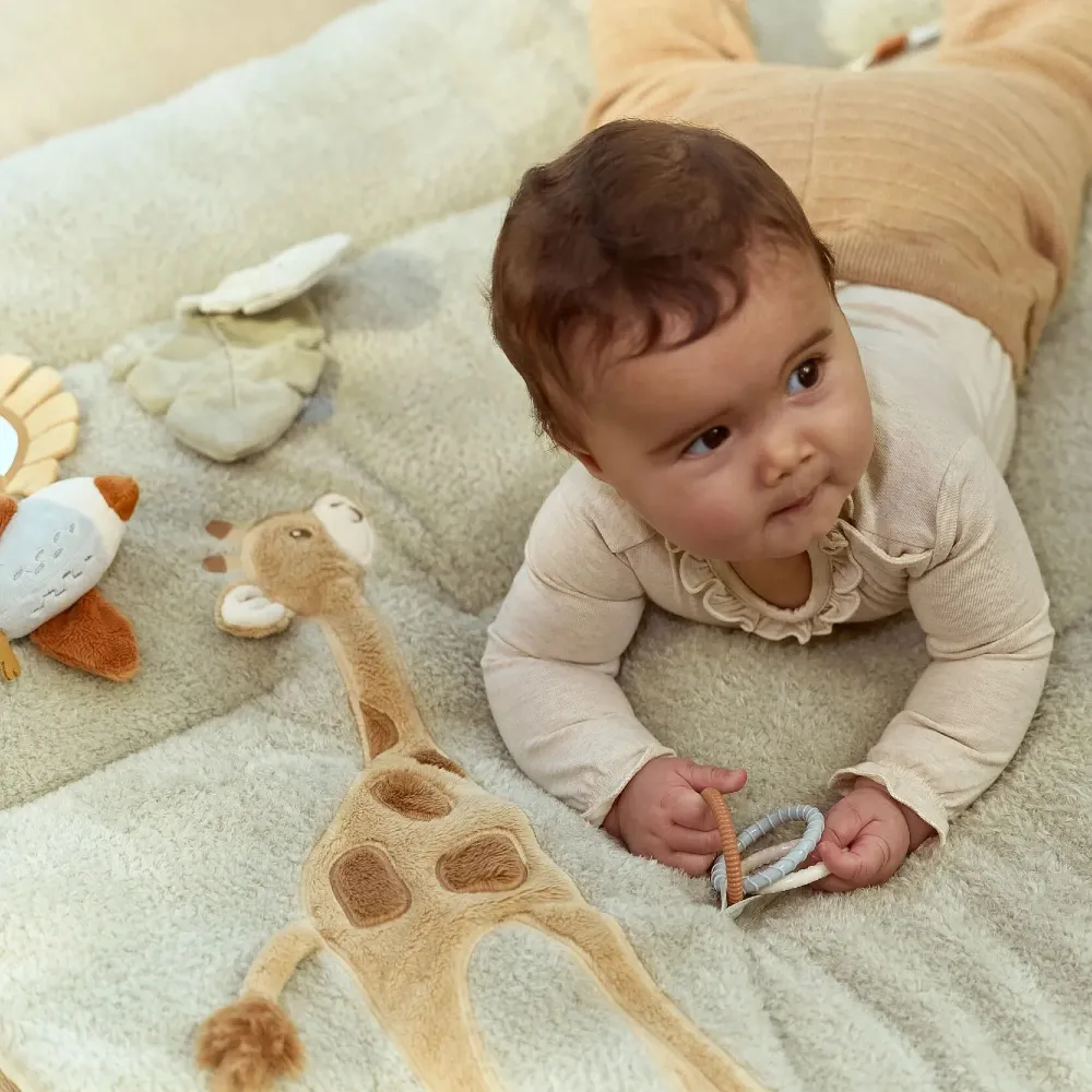 Miękka Mata Aktywizująca Little Dutch Safari Friends GRS | Pierwszy Dywanik Sensoryczny dla Niemowląt od Urodzenia 0+, Ekologiczna Mata z Szeleścikami, Lusterkiem i Gryzakiem, Wspiera Rozwój Zmysłów i Motoryki, Prezent na Baby Shower.