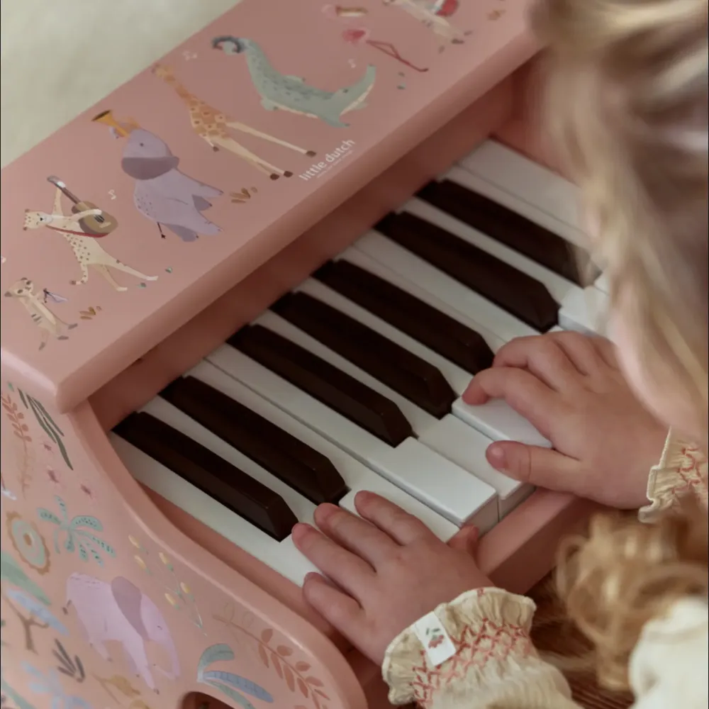 Drewniane Pianino Elektroniczne Little Dutch Różowe Safari Pierwszy Instrument Interaktywny dla Dzieci od 1 Roku Życia 1+, Mini Keyboard z 11 Kolorowymi Klawiszami z Drewna Ekologicznego, Wspiera Rozwój Słuchu i Kreatywności, Prezent dla Roczniaka