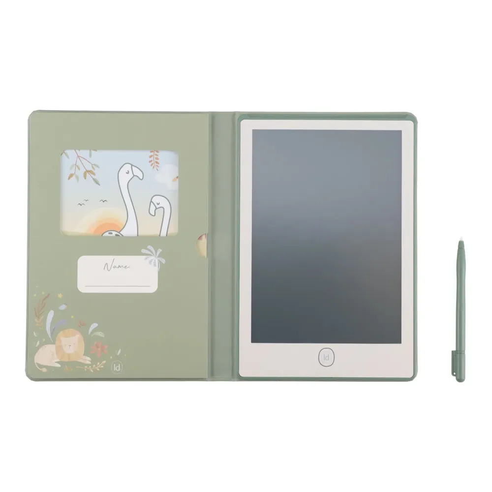 Cyfrowy Znikopis Tablet LCD do Rysowania Little Dutch Safari Friends | Zielony Tablet Graficzny dla Dzieci 4+, Przenośna Tablica z Rysikiem i 30 Kartami z Wzorami, Rozwija Kreatywność i Motorykę Małą w Podróży.