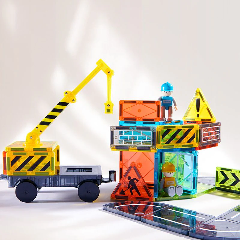 Klocki Magnetyczne Mały Architekt Mideer | Zestaw Konstrukcyjny 36 Elementów dla Dzieci 3+, Przezroczyste Klocki 3D z Ruchomym Dźwigiem, Podwoziem i Figurkami Inżynierów, Wspiera Rozwój STEM i Wyobraźnię Przestrzenną.