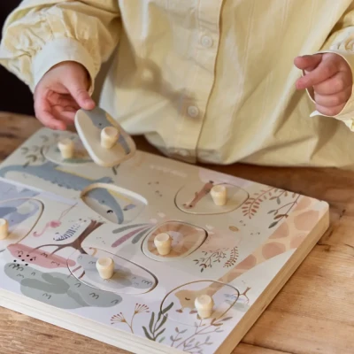 Little Dutch Drewniane Puzzle Dźwiękowe ze Zwierzątkami Safari 12m+