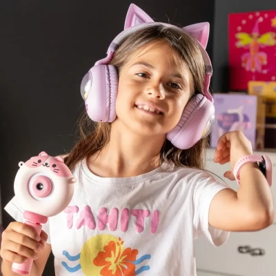 Kiddoboo Delulu Słuchawki Bezprzewodowe z Podświetleniem LED Kocimi Uszami i Mikrofonem Limiter 86dB Fioletowe Lilac 9+