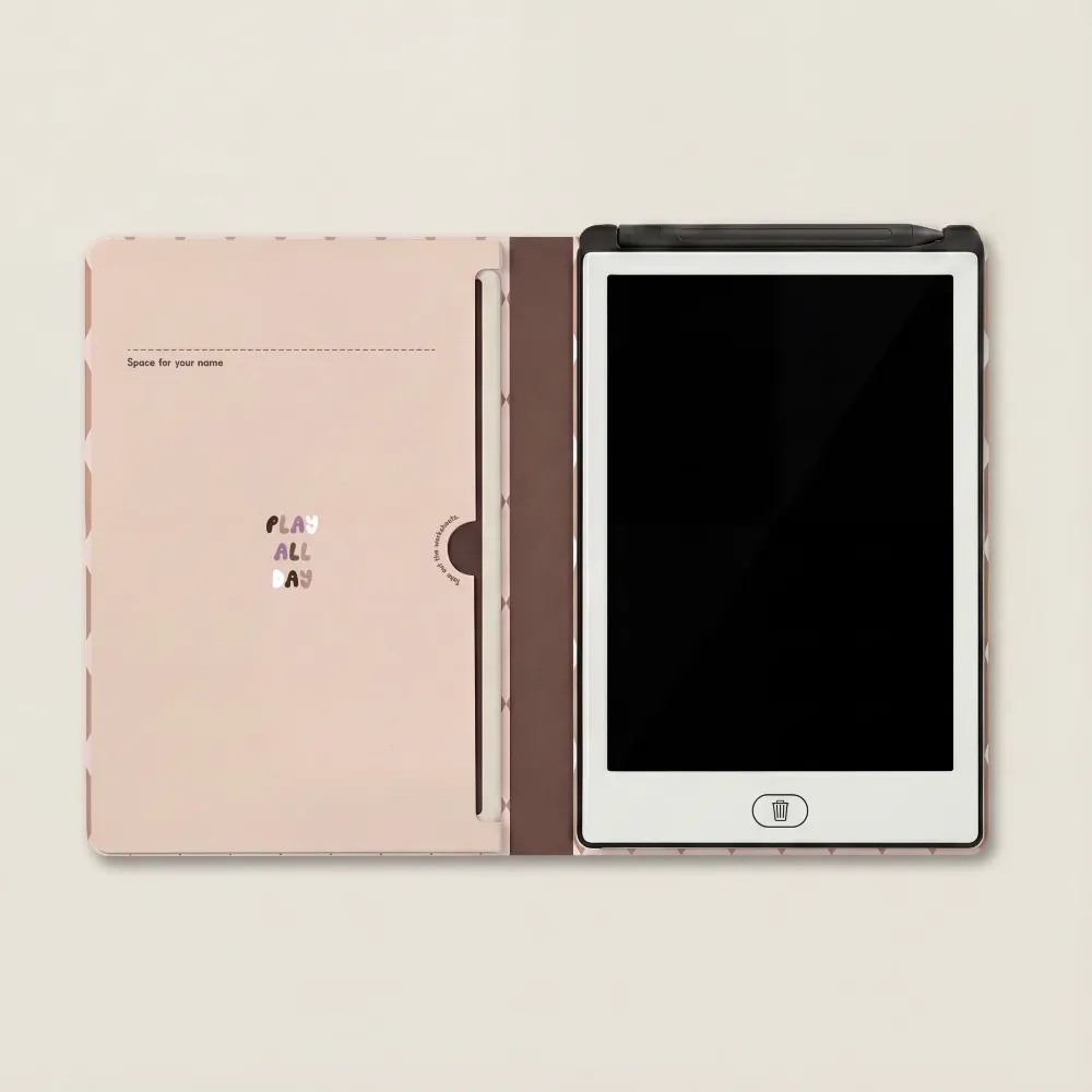 KidBook tablet graficzny LCD z kartami pracy Rabbit Pink znikopis różowy króliczek z rysikiem. Edukacyjny znikopis cyfrowy do nauki pisania i rysowania dla przedszkolaków KB-01-PK dla dzieci od 3 lat 3+ / do podróży.