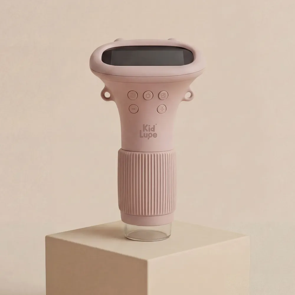 KidLupe mikroskop cyfrowy dla dzieci różowy z ekranem LCD powiększenie x1000. Edukacyjny mikroskop przenośny pastelowy róż z kablem USB-C i smyczą KL-MIC-PK dla dzieci w wieku 3-11 lat 3+ / do szkoły i ogrodu.