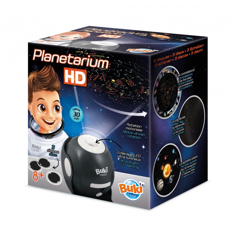 Buki France Planetarium HD to edukacyjny projektor dla dzieci od 8. roku życia, który pozwala odkrywać konstelacje, Drogę Mleczną i Układ Słoneczny we własnym pokoju.
