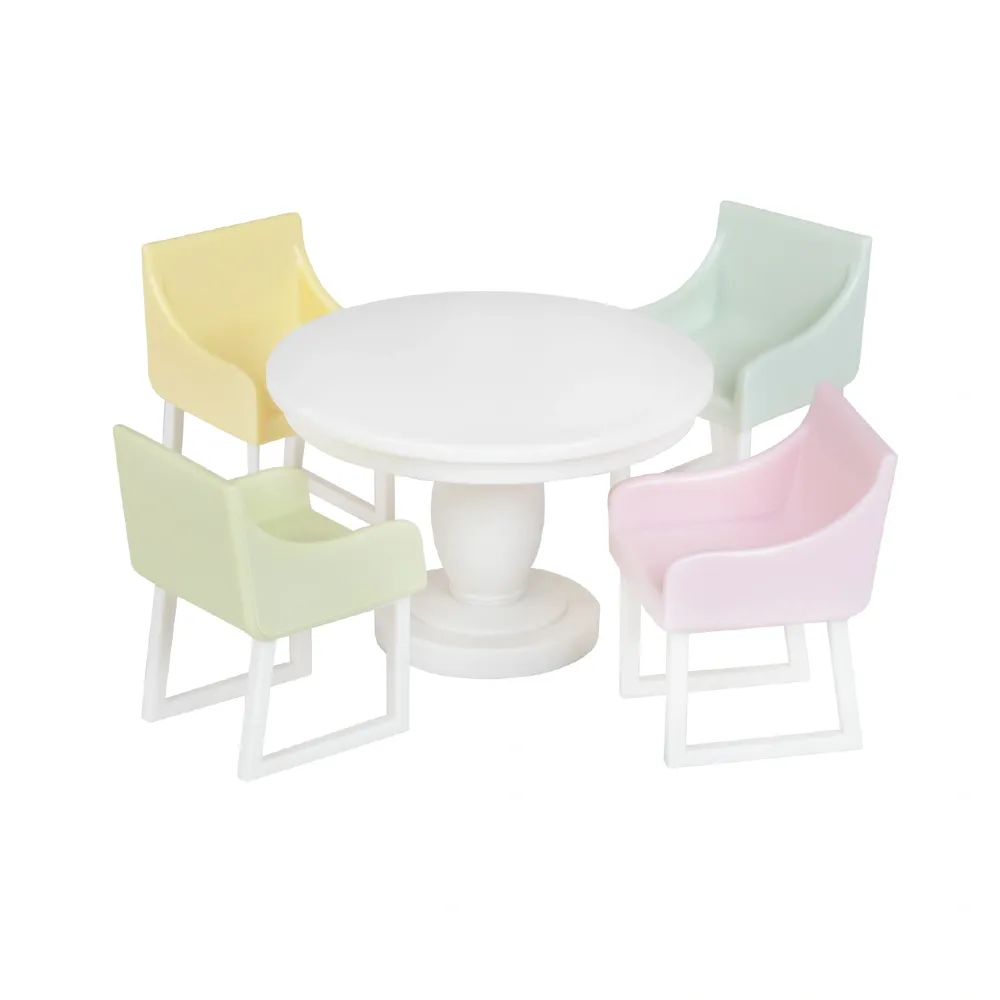 Lundby Basic – zestaw mebli do jadalni z okrągłym stołem i krzesłami