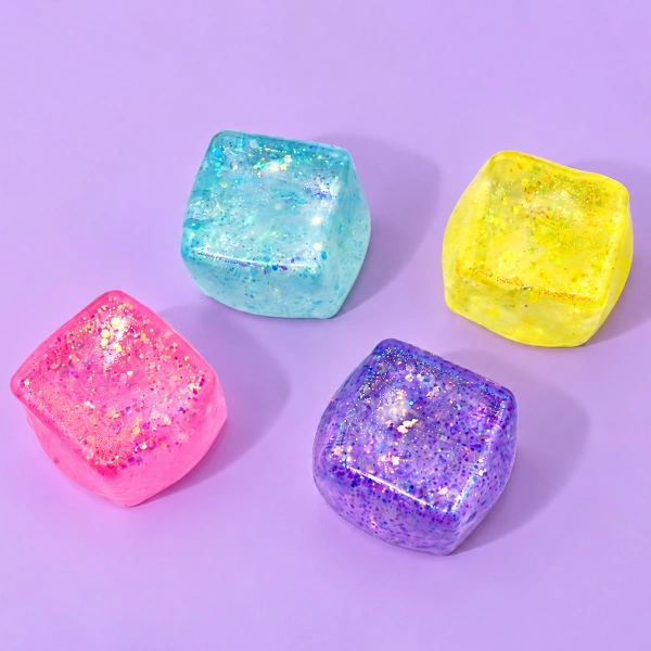 Gniotek sensoryczny Squish Cube Swirl – błyszcząca kostka antystresowa