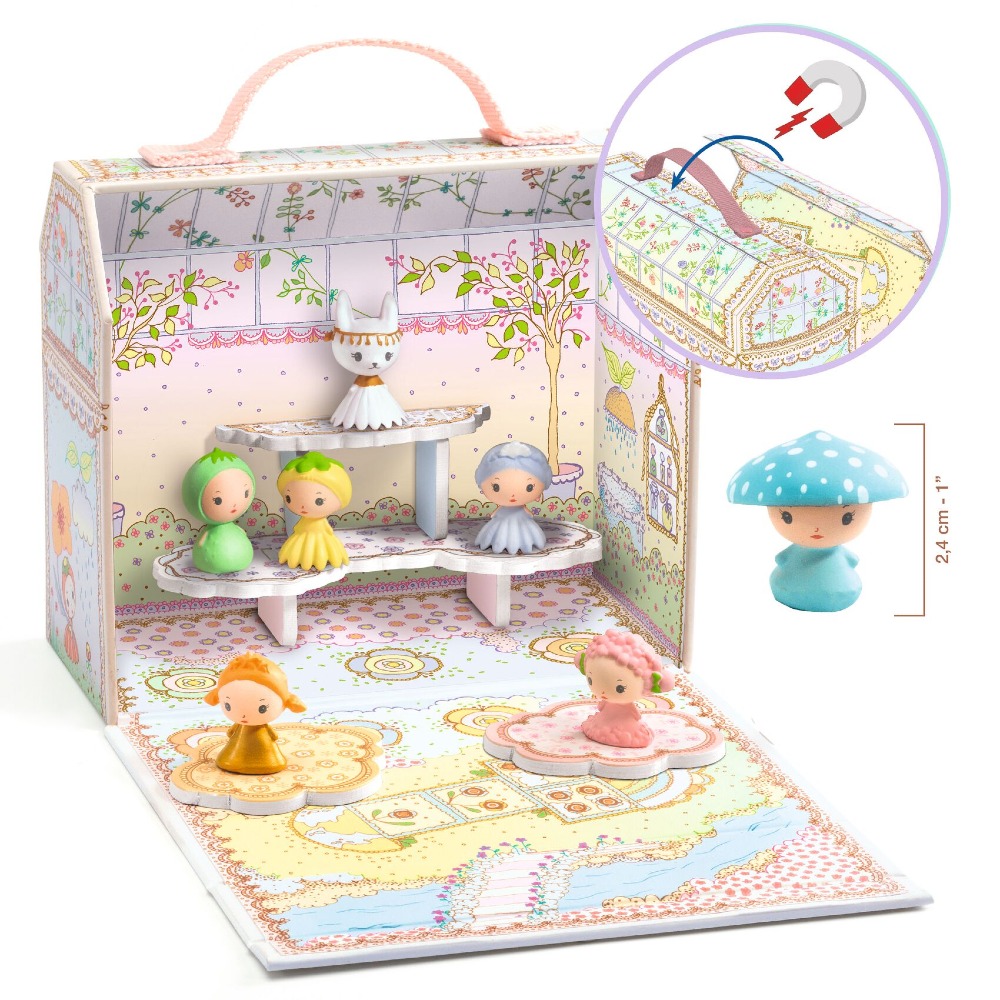 Djeco Tinyly Tiny Mini DJ06927 – magnetyczny domek walizka z 7 mini figurkami to uroczy zestaw dla dzieci od 4. roku życia, który przenosi zabawę do bajkowego świata kolekcji Tinyly
