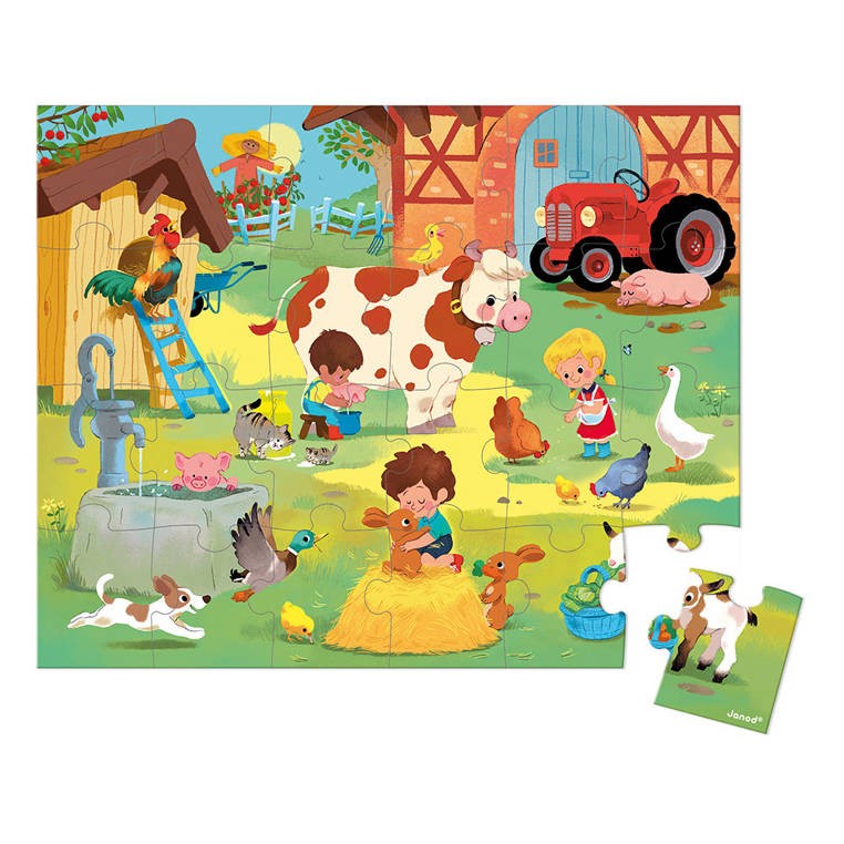 Janod - puzzle w walizce Dzień na farmie 24 elementy
