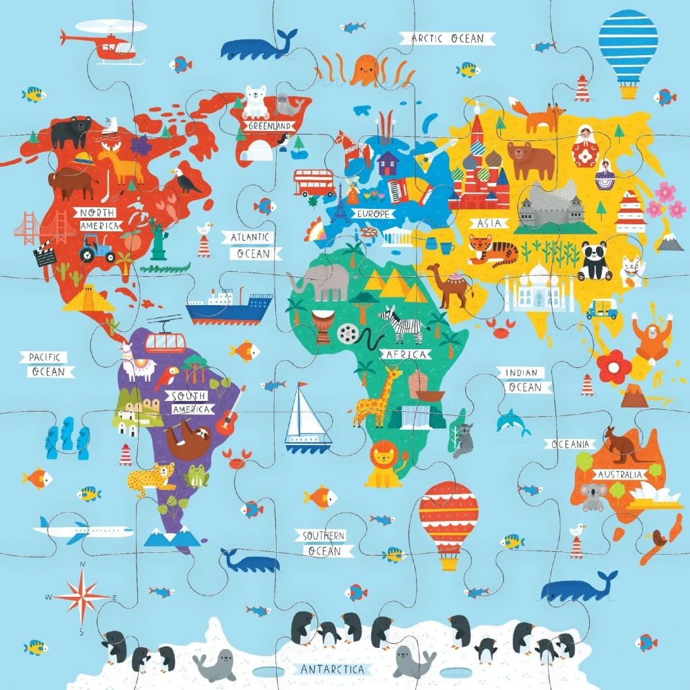 Mudpuppy - puzzle podłogowe Mapa świata 25 elementów