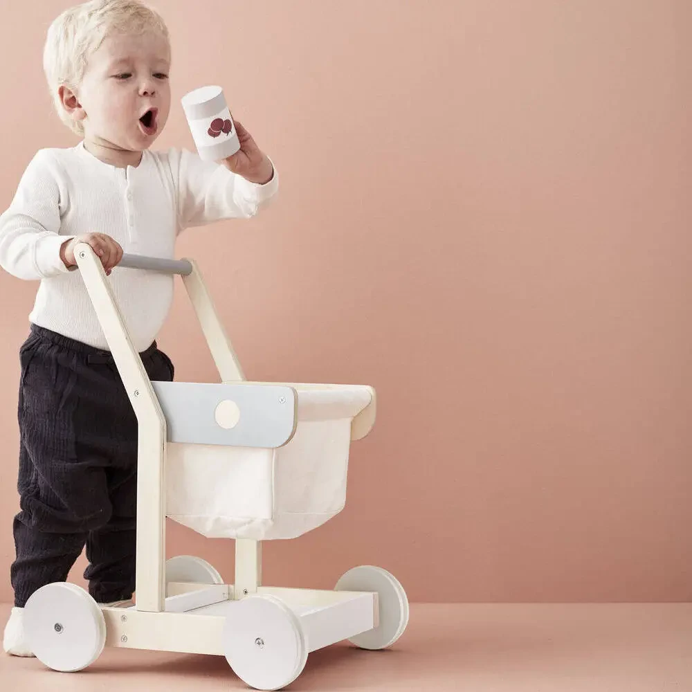 Kids Concept wózek drewniany na zakupy z torbą