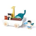 Tender Leaf Toys drewniany wózeczek do ciągnięcia ze zwierzątkami