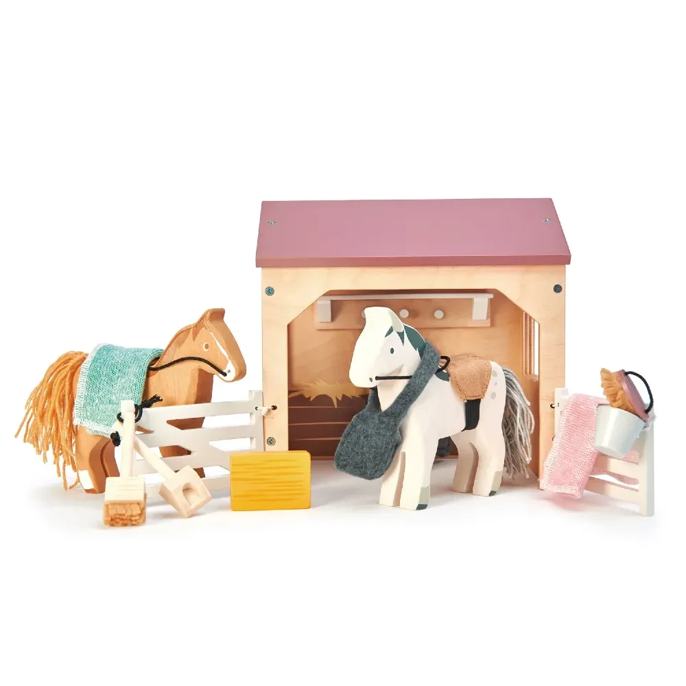 Tender Leaf Toys - drewniane figurki stajnia z końmi The Stables