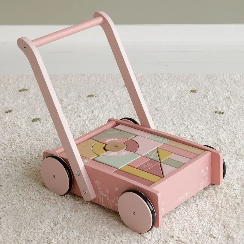 Little Dutch - drewniany wózek z klockami Block Trolley dla dziewczynki
