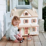 Drewniany Domek dla Lalek Trzypiętrowy Kolonialny Humming Bird House Tender Leaf Toys