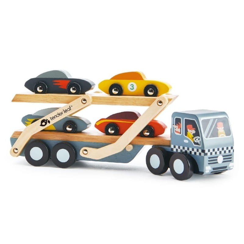 Tender Leaf Toys - drewniana laweta z samochodami
