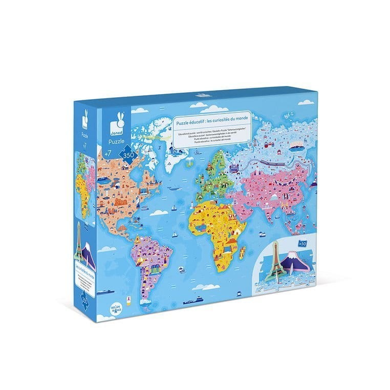 Janod - Puzzle edukacyjne z figurkami 3D - Cuda świata - 350 elementów 7+