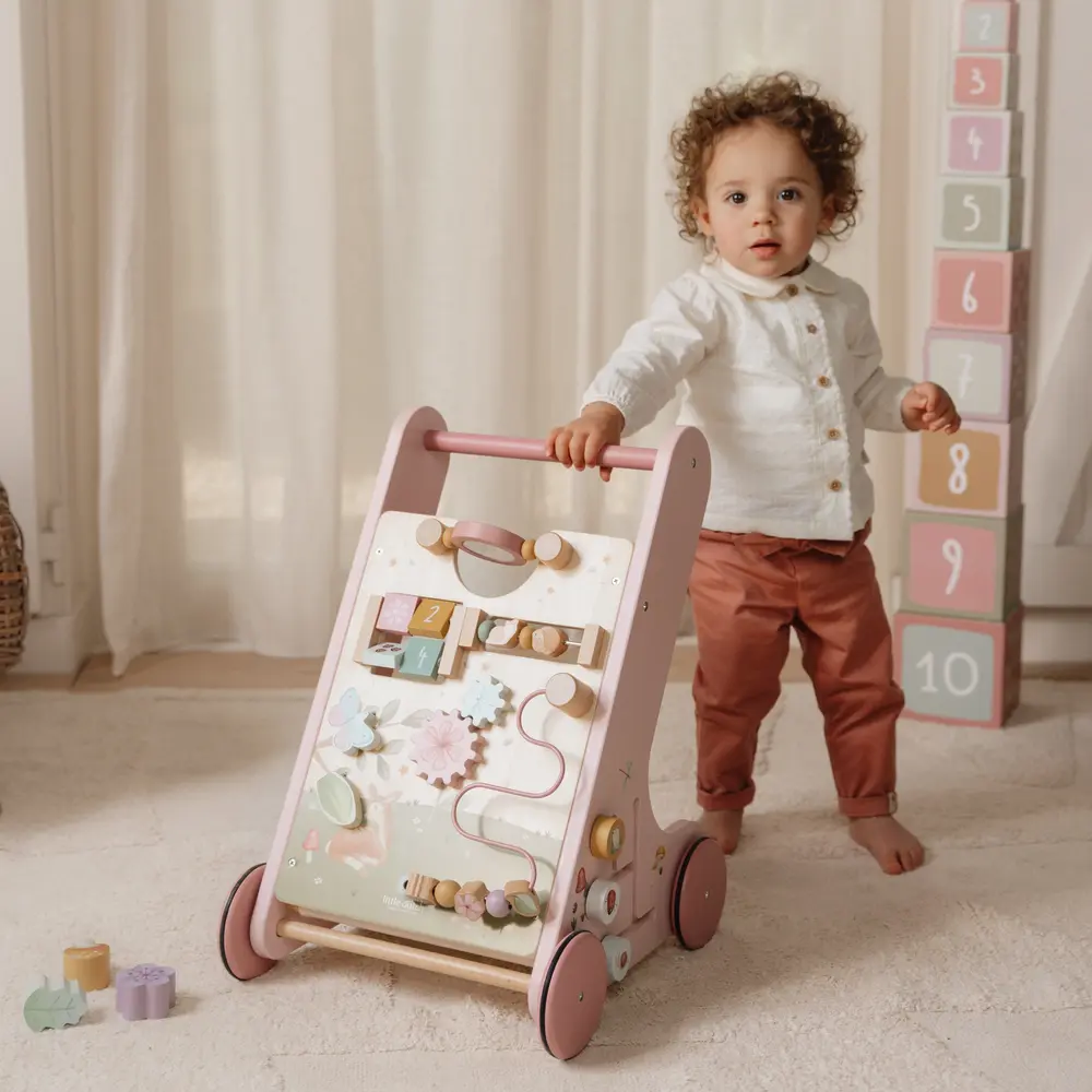 Little Dutch Pchacz Edukacyjny Fairy Garden – Stabilny Drewniany Chodzik 8w1 dla Dziecka 12m+ | Edukacyjne Centrum Zabawy z Sorterem i Gumowymi Kołami, Wsparcie Nauki Chodzenia, Idealny Prezent na Roczek i Prezent dla Dziewczynki.