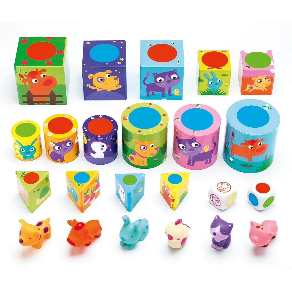 zestaw gier edukacyjnych Djeco, gra dla przedszkolaka, gry logiczne dla dzieci 3+, gry zręcznościowe Djeco, gra edukacyjna ze zwierzątkami, zabawa w kolory i kształty, gry rodzinne dla dzieci, prezent dla 3-latka, gra rozwijająca koordynację