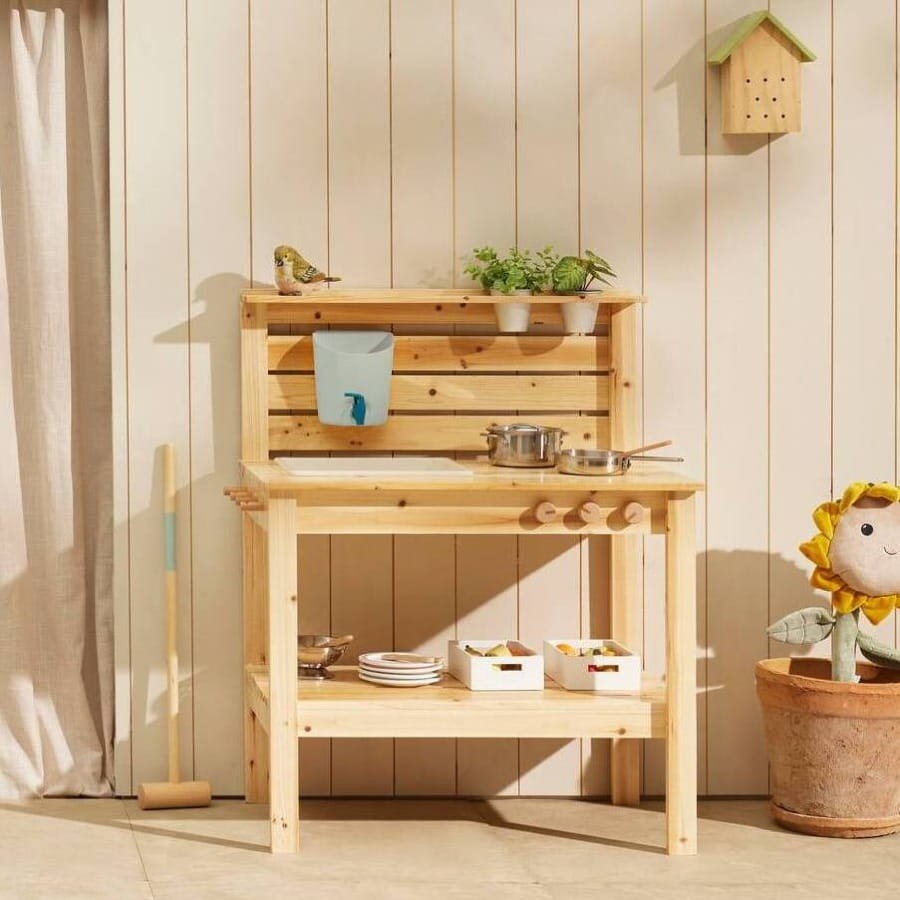 Drewniana Kuchnia Ogrodowa Kid's Concept Kid's Hub FSC | Kuchnia Błotna z Kranikiem i Zlewem dla Dzieci 2-6 Lat, Drewniany Mebel Ogrodowy do Zabawy Wodą i Piaskiem, Wspiera Integrację Sensoryczną, Prezent dla Chłopca i Dziewczynki.