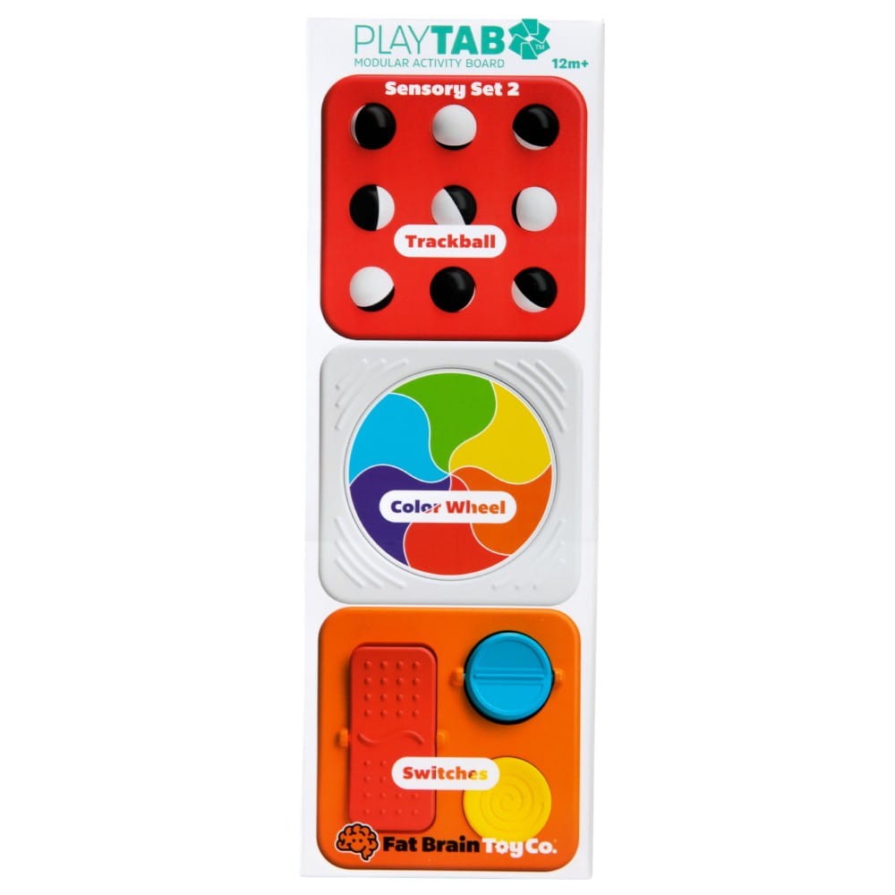 Zabawka sensoryczna dla rocznego dziecka 12m+ – PlayTab Fat Brain Toys moduły magnetyczne kuleczki kółko włączniki, prezent na roczek, rozwój motoryki małej i koordynacji
