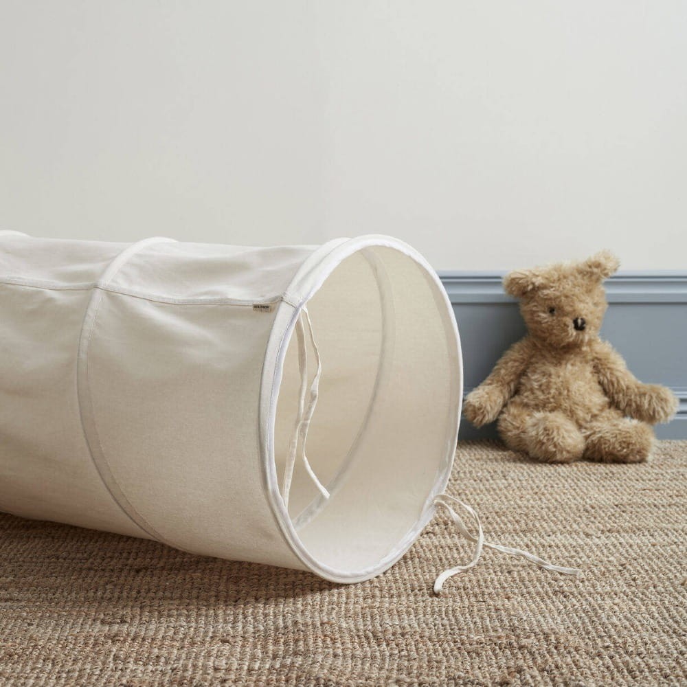 Kid’s Concept bawełniany tunel do zabawy biały 3+ – zabawka dla dziecka, prezent dla chłopca i dziewczynki, tunel FSC do aktywności ruchowej i toru przeszkód