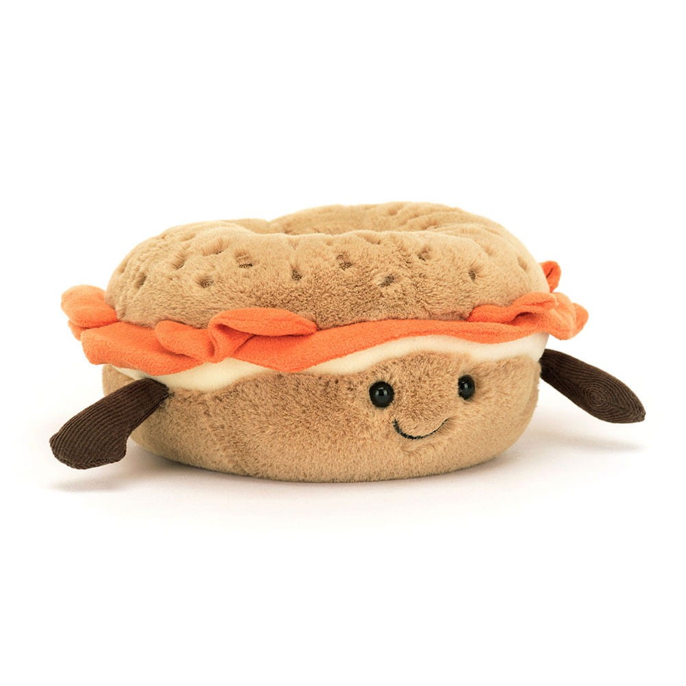 Pluszowy Bajgiel Jellycat Amuseables Bagel 14 cm | Śmieszna Przytulanka z Serkiem dla Niemowląt 0+ i Dorosłych, Miękka Maskotka z Nóżkami, Bezpieczny od Urodzenia, Oryginalny Prezent na Baby Shower i Urodziny, Stylowy Gadżet Premium.