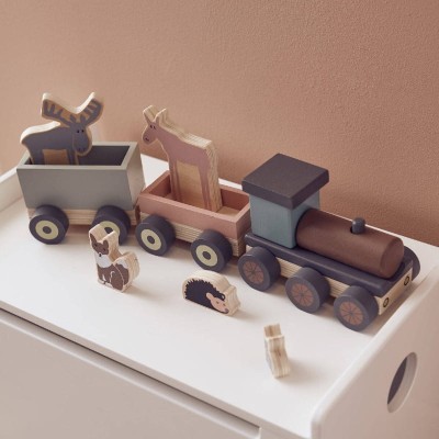 Kids Concept pociąg drewniany ze zwierzątkami