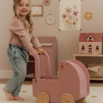 Wózek dla Lalek z Pościelą Drewniany Pchacz Little Dutch 18m+
