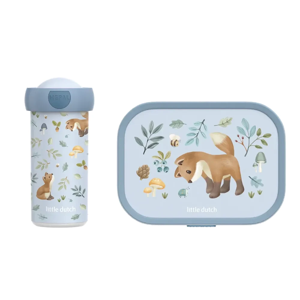 Mepal & Little Dutch Zestaw Śniadaniowy Forest Friends – Lunchbox i Bidon dla Dziecka | Pudełko Śniadaniowe z Przegródkami i Butelka 400 ml, Komplet do Szkoły i Przedszkola Wolny od BPA, Idealny Prezent dla Przedszkolaka i Ucznia.