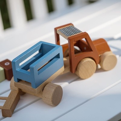 Kids Concept drewniany traktor z przyczepką zabawka dla rocznego dziecka