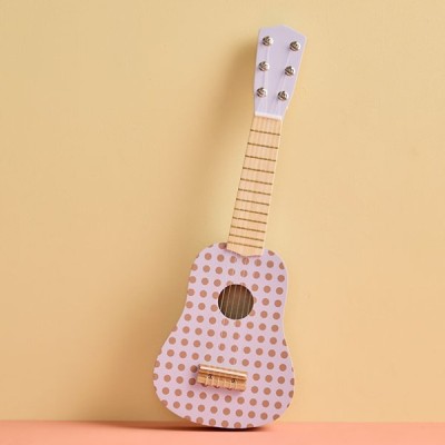 Kids Concept drewniana gitara zabawkowa liliowa w kropki