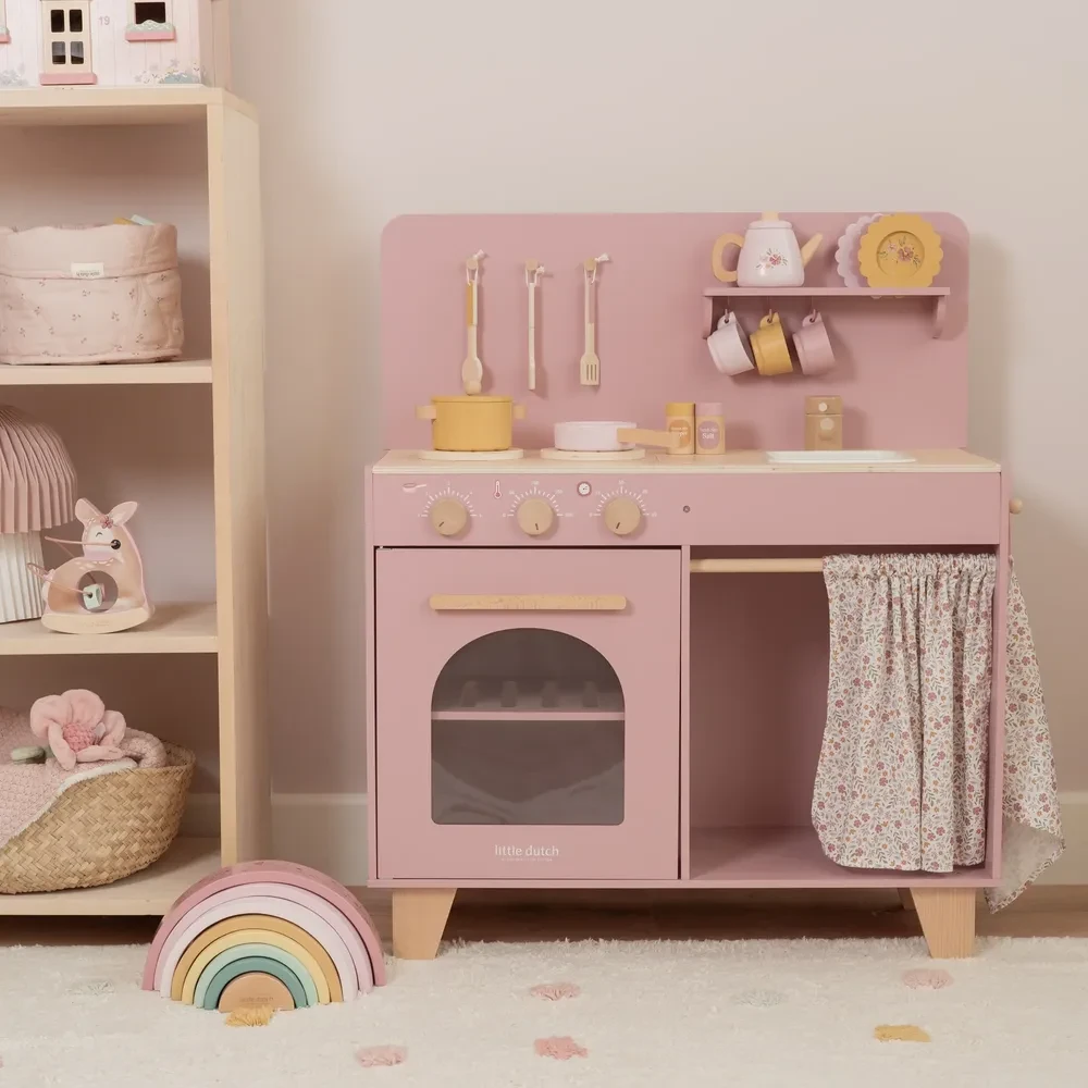 Little Dutch duża drewniana kuchnia z akcesoriami dla dziewczynki różowa Soft Flowers