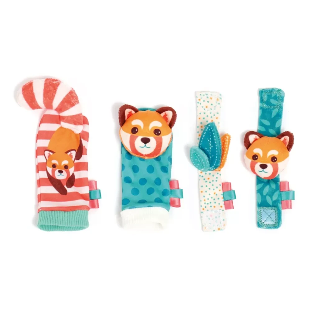 LUDI Baby Foot & Hand Rattles zabawki sensoryczne dla niemowląt do rozwoju motoryki