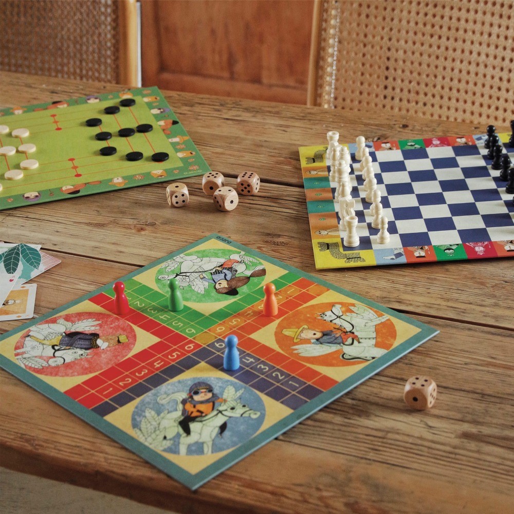 klasyczne gry planszowe Djeco zestaw gier dla dzieci 6+ Djeco 20 gier edukacyjnych gry karciane i planszowe dla dzieci