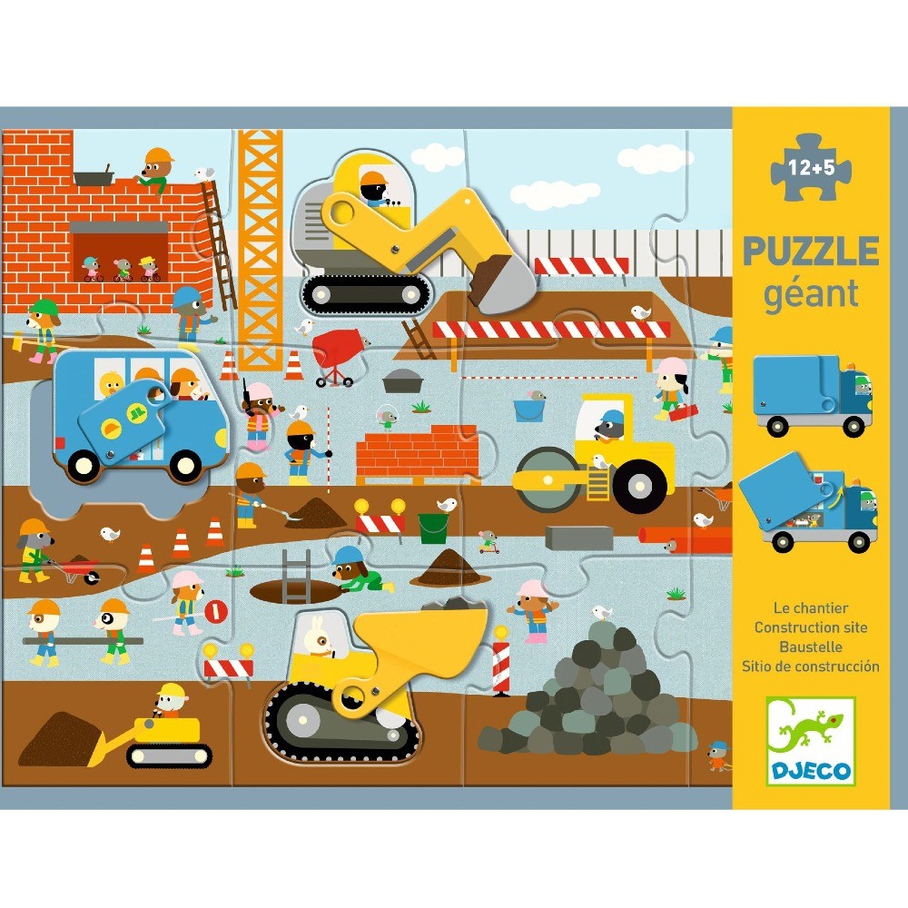 Djeco Puzzle kartonowe Gigant – Plac Budowy – wielka zabawa dla małych budowniczych