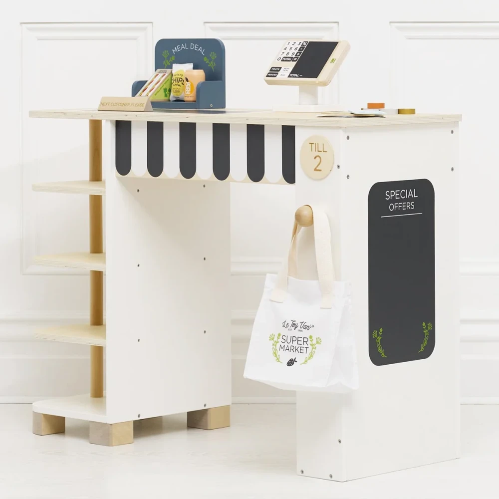 Drewniany supermarket, zabawa w sklep stragan zabawka dla dzieci Le Toy Van