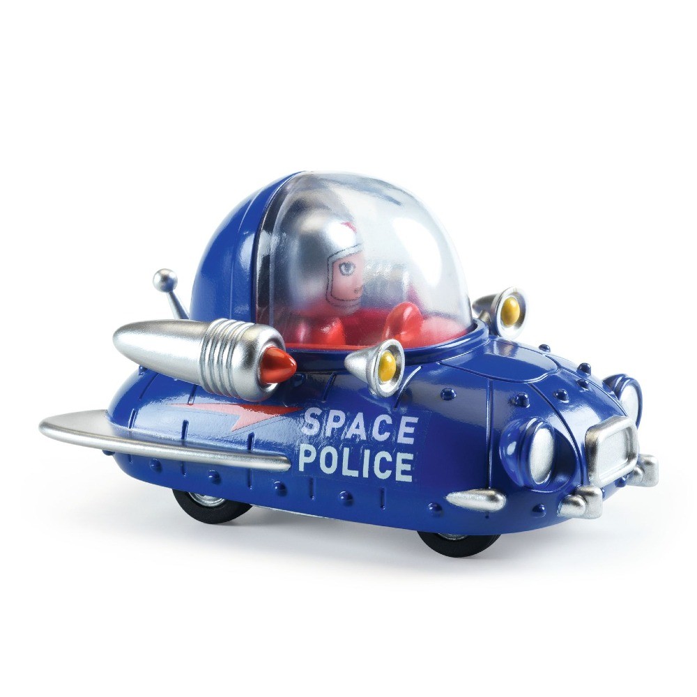 Djeco Crazy Motors Space Police metalowy radiowóz kosmiczny zabawka resorak 3+, samochodzik policyjny dla dzieci do zabawy i kolekcji, rozwój motoryki małej i koordynacji ręka-oko