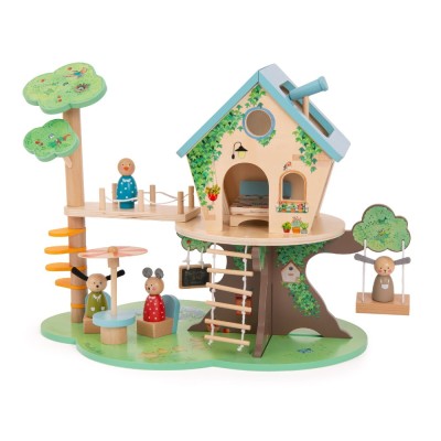 Moulin Roty drewniany domek na drzewie z wyposażeniem La Grande Famille