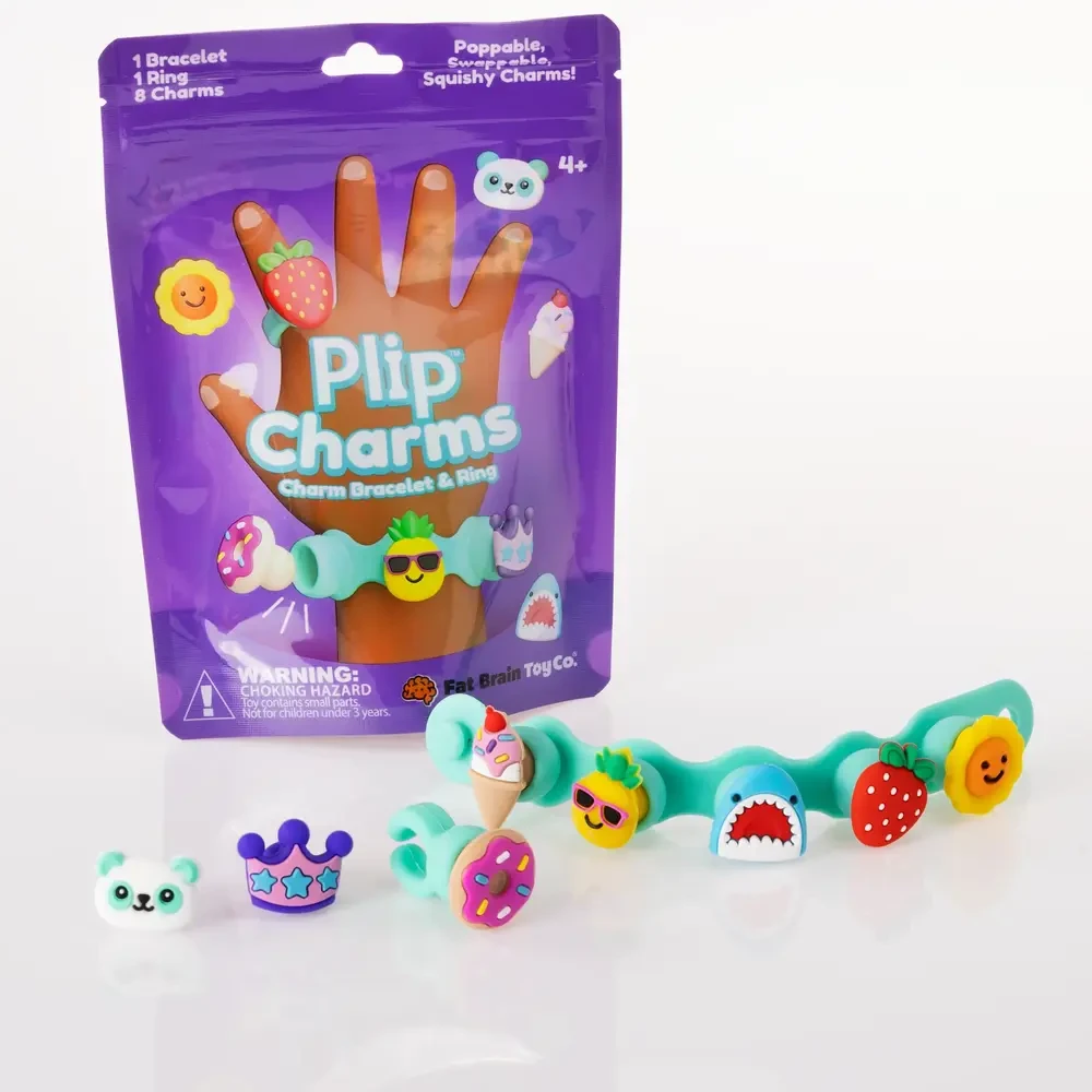 Sensoryczna Biżuteria do Projektowania Fat Brain Toys Plip Charms Teal | Zestaw z Turkusową Bransoletką i Pierścionkiem dla Dzieci 4+, 8 Kolorowych Charmsów z Systemem Plip Connect, Kreatywny Fidget Toy Wspierający Motorykę Małą.