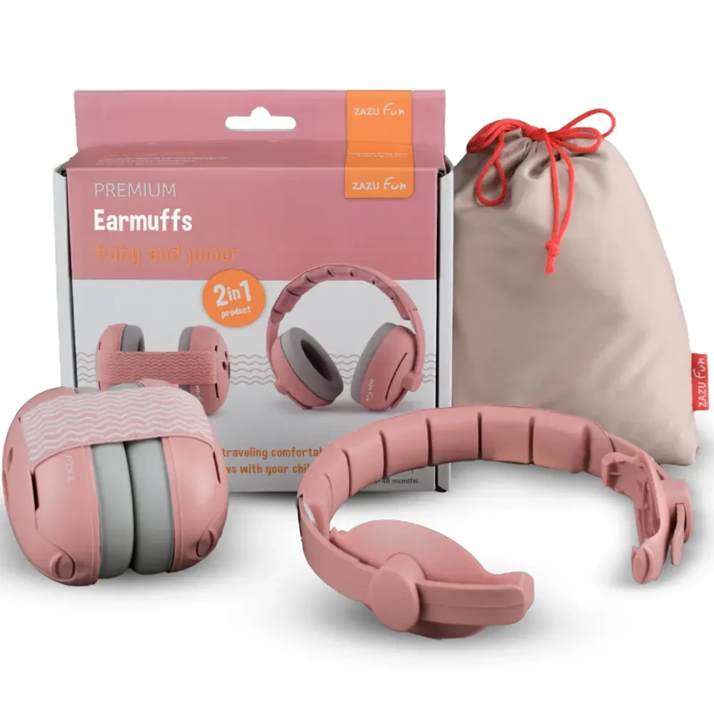 Zazu Fun Słuchawki Wygłuszające 2w1 dla Dzieci i Niemowląt Pink