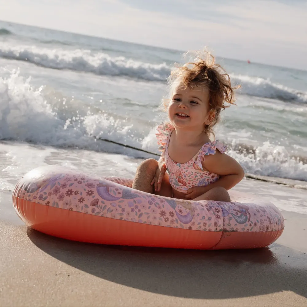 Dmuchany Pontonik i Basenik 2w1 Little Dutch Dreamy Mermaid | Różowy Ponton dla Dzieci 3+ (do 18 kg), z Motywem Syrenek z Wytrzymałego PVC, Wspiera Bezpieczne Oswajanie z Wodą i Wakacyjną Zabawę w Ogrodzie oraz na Plaży.